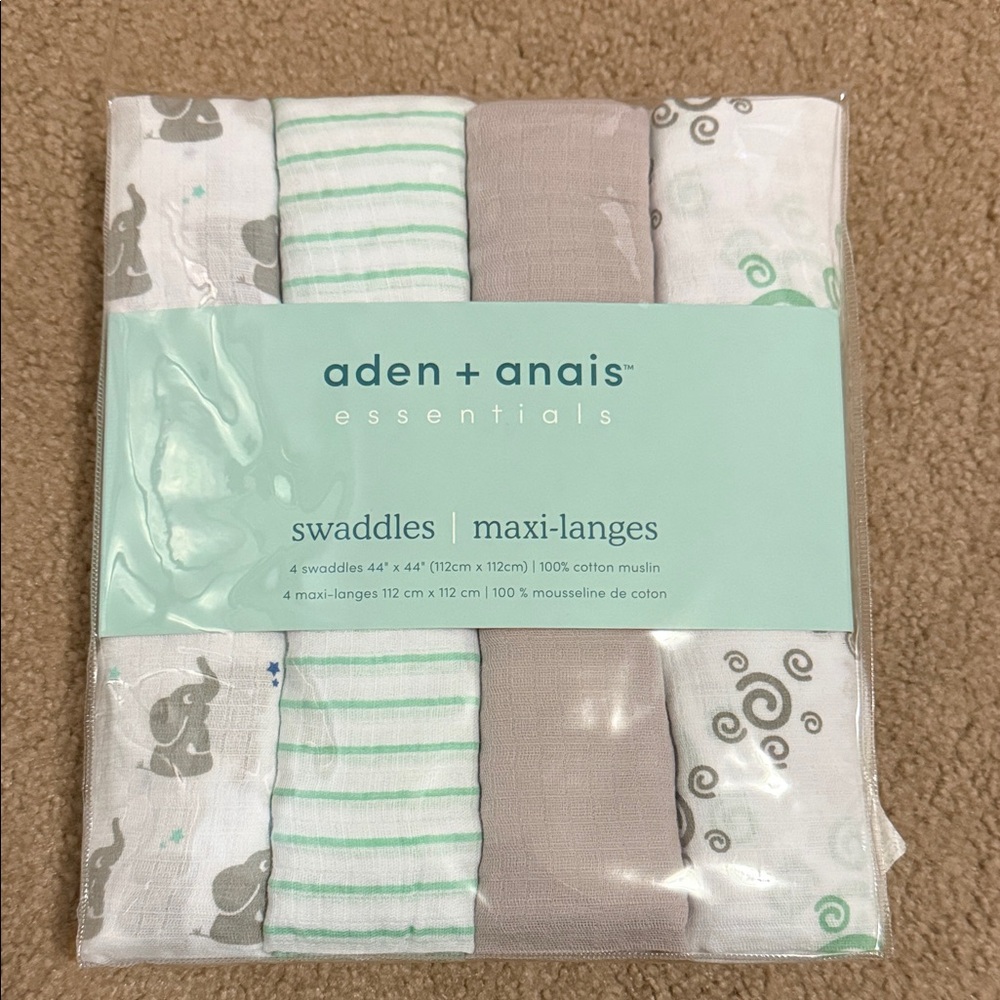 Aden + Anais Essentials Swaddles in White, Gray, and Green
